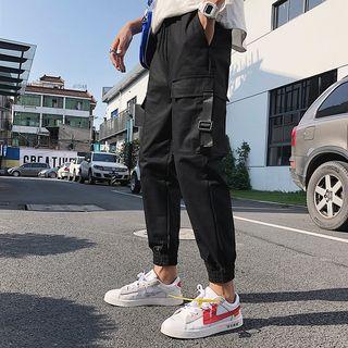 Drawstring Waist Elastic-cuff Cargo Pants
