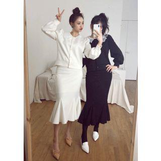 Organza-collar Bishop-sleeve Cardigan