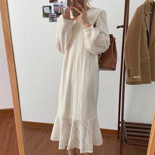 Long-sleeve Sailor Collar Lace Midi Mermaid Dress