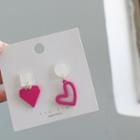 Non-matching Acrylic Heart Dangle Earring 1 Pair - 925 Silver - Pink & White - One Size