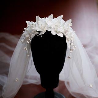 Wedding Flower Accent Veil Accent Veil - With Hair Comb - White - One Size