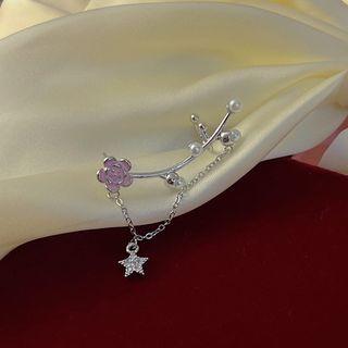 Flower Star Alloy Cuff Earring 1 Pc - Left - Pink Flower - Silver - One Size