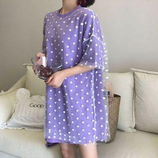 Mock Two-piece Elbow-sleeve Sheer Panel Mini Dress