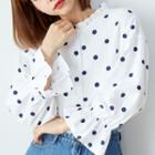 Smocked Bell Sleeve Dotted Print Top