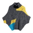 Batwing-sleeve Mock-neck Color Block Sweater