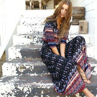 Printed V-neck Maxi Sundress