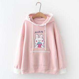 Cartoon Print Frill Trim Hoodie