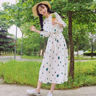 Off-shoulder Dotted Long-sleeve Dress
