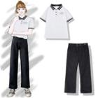 Short-sleeve Polo Shirt / Wide Leg Jeans