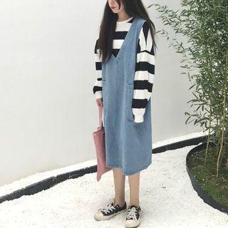 V-neck Loose-fit Denim Sleeveless Dress