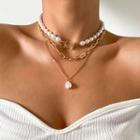 Faux Pearl Layered Pendant Necklace Gold - One Size