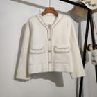 Round Neck Faux Pearl Button Cropped Jacket