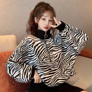 Half-zip Zebra Print Pullover Black & White - One Size
