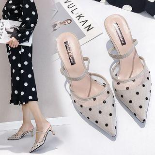 Polka Dots Mesh Panel High Heel Mules