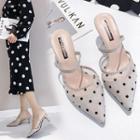 Polka Dots Mesh Panel High Heel Mules