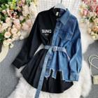 Denim Panel Long-sleeve Asymmetric Shirt
