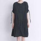 Plain Strappy Short-sleeve Midi A-line Dress