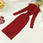 Cut Out Long-sleeve Midi Knit Dress