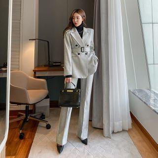 Twill Workwear Set : Belted Blazer + Straight Pants
