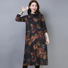 Long-sleeve Floral Midi Shift Dress