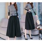 Set: Turtleneck Long-sleeve Knit Top + High Waist A-line Skirt