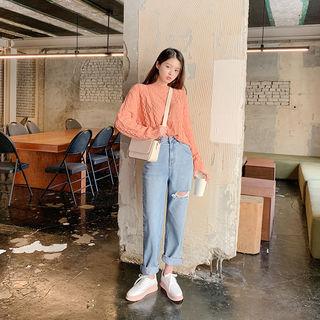 Slashed Washed Loose-fit Jeans