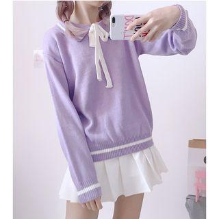 Contrast Trim Collared Sweater Violet - One Size
