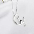 925 Sterling Silver Moon & Cat Pendant Necklace Silver - One Size