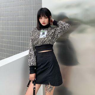 Zebra Print Turtle Neck Sweatshirt