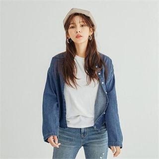 Round-neck Denim Shirt Blue - One Size
