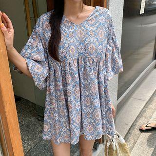 Balloon-sleeve Printed Tunic