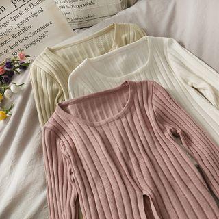 Slit-front Skinny Knit Top In 5 Colors