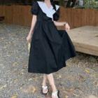 Puff-sleeve Color Block Midi Dress