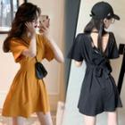 Short-sleeve Open-back Mini T-shirt Dress