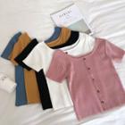 Plain Single-breasted Slim-fit Short-sleeve Knit Top