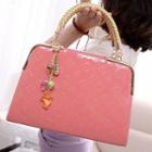 Embossed Faux Patent Leather Handbag