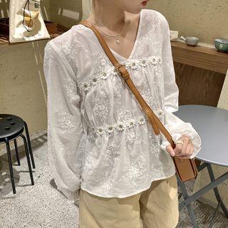 V-neck Floral Lace Oversize Blouse