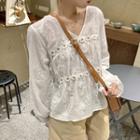 V-neck Floral Lace Oversize Blouse