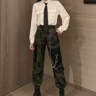 Plain Shirt / Camo Print Pants / Set