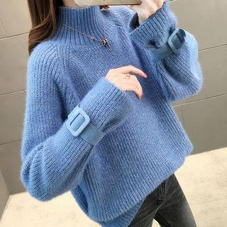 Mock-turtleneck Buckled-cuff Sweater