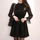 Bell-sleeve Chiffon Panel Mini A-line Dress