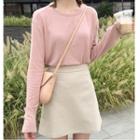Plain Long-sleeve Top / Mini A-line Skirt