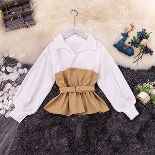 Mock Two-piece Belted Peplum Blouse