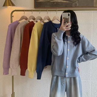 Long-sleeve Round-neck Knit Cardigan
