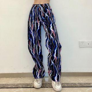 High-waist Lightning Print Straight Leg Pants