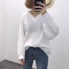Bow Accent V-neck Long-sleeve Blouse
