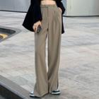 High-waist Plain Side Slit Hem Dress Pants