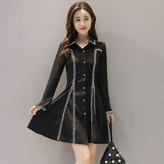 Fray Trim Single-breasted A-line Dress