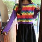 Color Block Crop Sweater As Shown In Figure - One Size
