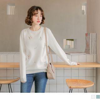 Fox Embroidered Round Neck Sweater